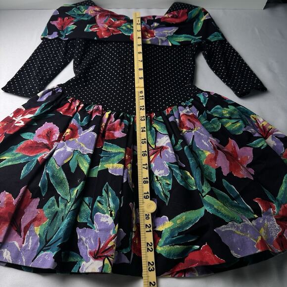 Amy Too! Girl’s Size 7 3/4 Sleeve Dress In Polka Dot Floral Skirt With Tulle. - Picture 9 of 14